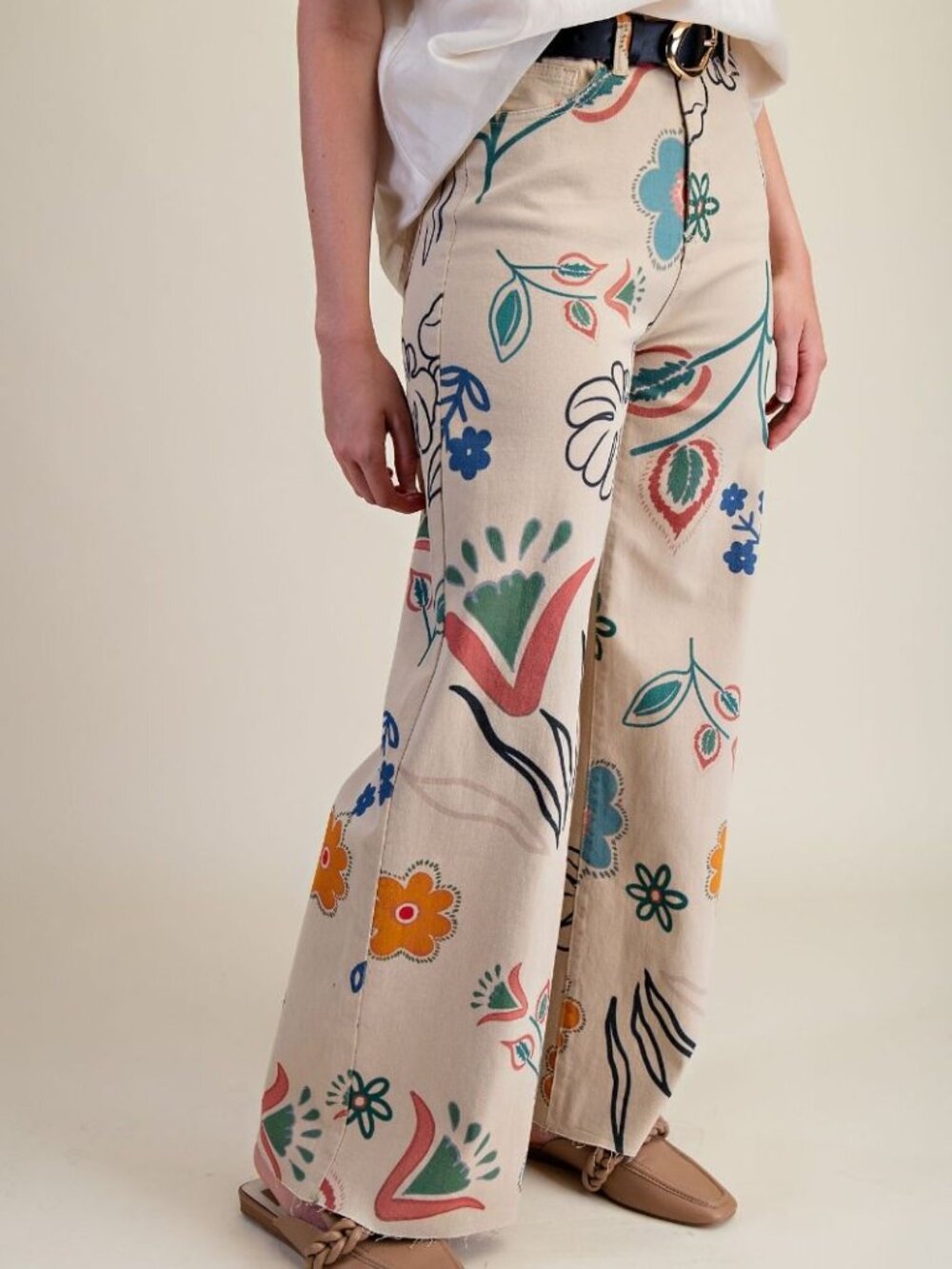 EASEL PRINT WASHED TWILL STRETCH PANTS 98% COTTON 2% SPANDEX - Picture 2 of 3